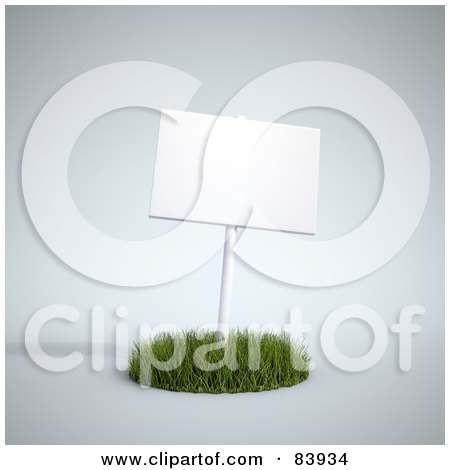 Royalty-Free (RF) Clipart Illustration of a Blank White 3d Sign Posted In A Circle Of Grass by Mopic