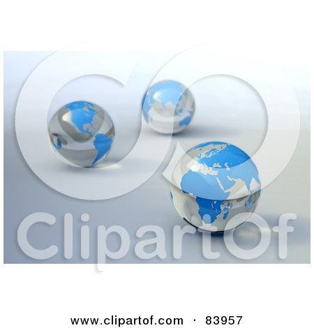 Royalty-Free (RF) Clipart Illustration of a Three 3d Blue And Clear Marble Globes by Mopic
