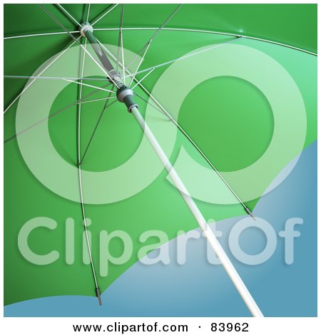 Royalty-Free (RF) Clipart Illustration of an Open 3d Green Umbrella Against Blue Sky by Mopic