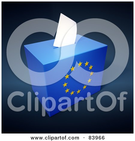 Royalty-Free (RF) Clipart Illustration of a 3d Europe Ballot Box On Blue by Mopic