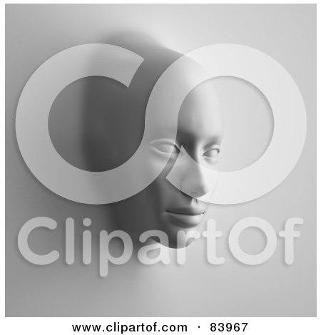 Royalty-Free (RF) Clipart Illustration of a 3d White Face Emerging Through A Wall by Mopic