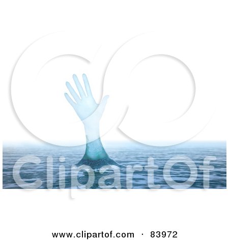 Royalty-Free (RF) Clipart Illustration of a 3d Water Hand Reaching Out From The Surface Over White by Mopic