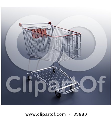 Royalty-Free (RF) Clipart Illustration of a 3d Metal Shopping Cart With Red Trim, Over A Gradient Gray Background by Mopic