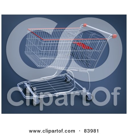 Royalty-Free (RF) Clipart Illustration of a 3d Metal Shopping Cart With Red Trim, Over A Gradient Blue Background by Mopic