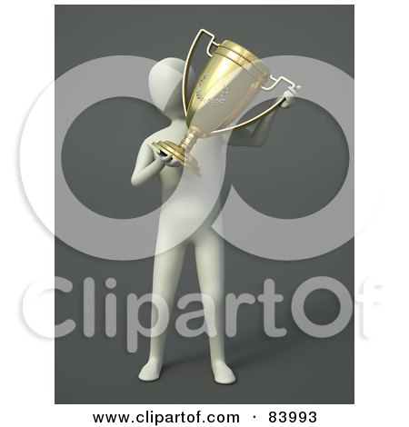 Royalty-Free (RF) Clipart Illustration of a 3d Human Figure Holding A Golden Trophy Cup by Mopic