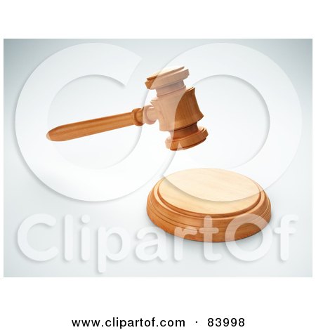 Royalty-Free (RF) Clipart Illustration of a 3d Judge Or Auction Gavel Above A Sound Block by Mopic