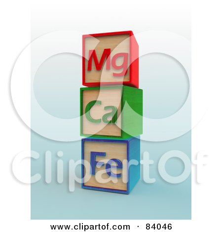 Royalty-Free (RF) Clipart Illustration of a Stack Of Three Mg, Ca And Fe Letter Blocks by Mopic