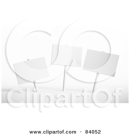 Royalty-Free (RF) Clipart Illustration of Three 3d Blank White Sign Posts by Mopic