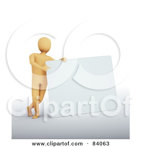 Royalty-Free (RF) Clipart Illustration of a 3d Human Figure Leaning And Pointing To A Blank Sign by Mopic