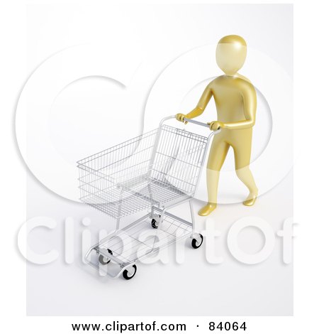 Royalty-Free (RF) Clipart Illustration of a 3d Human Figure Pushing An Empty Store Shopping Cart by Mopic