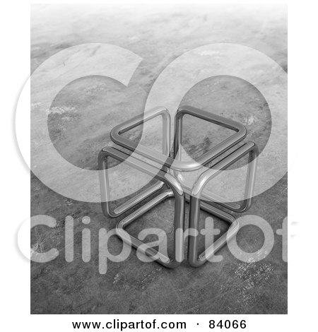 Royalty-Free (RF) Clipart Illustration of a 3d Metal Cube Of Tubes Over Gray Grunge by Mopic