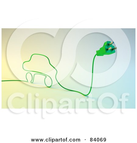 Royalty-Free (RF) Clipart Illustration of a 3d Green Electric Cable And Plug In The Shape Of A Car by Mopic