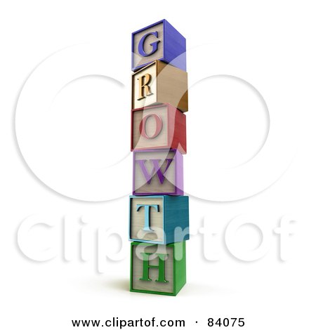Royalty-Free (RF) Clipart Illustration of a Stacked Tower Of 3d Letter Blocks Spelling Growth by Mopic