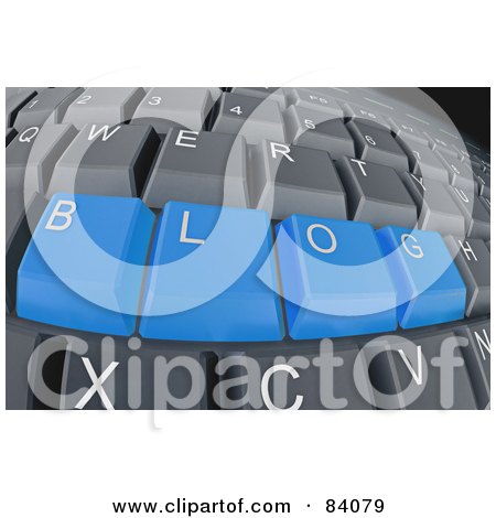 Royalty-Free (RF) Clipart Illustration of Blue 3d Blog Buttons On A Computer Keyboard by Mopic