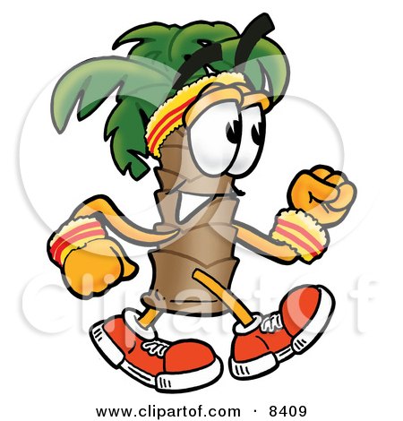 Clipart Picture of a Palm Tree Mascot Cartoon Character Speed Walking or Jogging by Mascot Junction