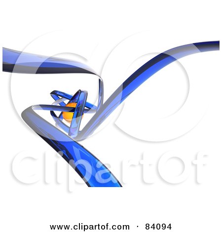 Royalty-Free (RF) Clipart Illustration of Blue Glass Swooshes Surrounding An Orange Orb by Mopic