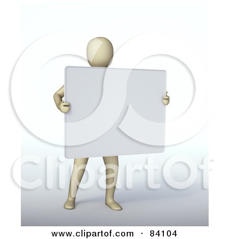 Royalty-Free (RF) Clipart Illustration of a 3d Human Figure Holding Up A Blank Sign by Mopic
