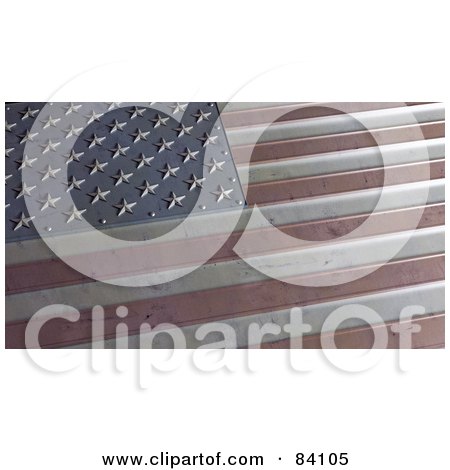 Royalty-Free (RF) Clipart Illustration of a 3d Metal American Flag At An Angle, Showing Part Of The Stars And Stripes by Mopic