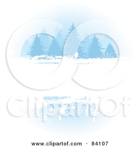 Royalty-Free (RF) Clipart Illustration of a Grungy Winter Background Of A Bar Under Blue Evergreens by Pushkin