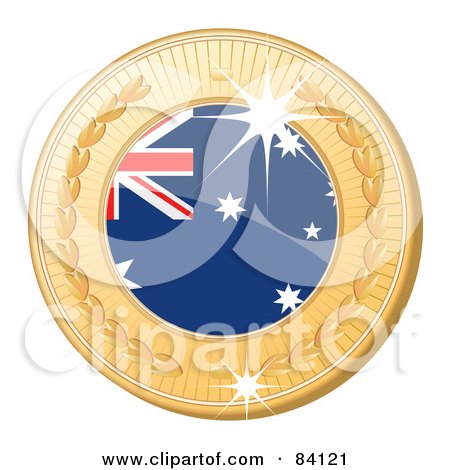 Royalty-Free (RF) Clipart Illustration of a 3d Golden Shiny Australia Medal by elaineitalia