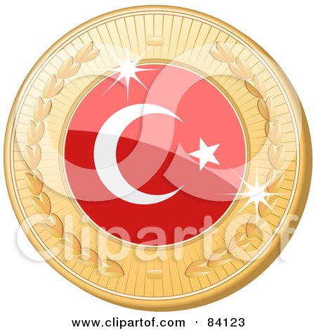 Royalty-Free (RF) Clipart Illustration of a 3d Golden Shiny Turkey Medal by elaineitalia