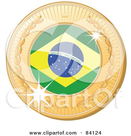 Royalty-Free (RF) Clipart Illustration of a 3d Golden Shiny Brazil Medal by elaineitalia