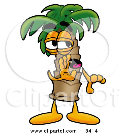 Clipart Picture of a Palm Tree Mascot Cartoon Character Whispering and Gossiping by Mascot Junction