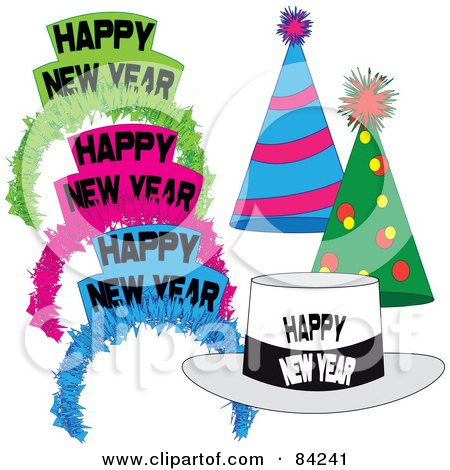 Royalty-Free (RF) Clipart Illustration of a Digital Collage Of Happy New Year Headbands With Party Hats by Pams Clipart