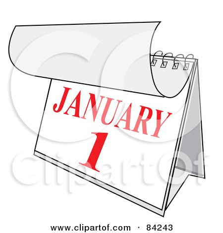 Royalty-Free (RF) Clipart Illustration of a Red And White Desk Calendar Peeling Back A Page For The New Year On January First by Pams Clipart