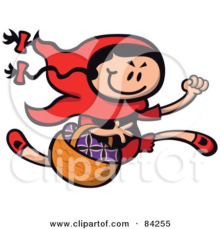 Royalty-Free (RF) Clipart Illustration of a Little Red Riding Hood Running With A Basket In Arm by Zooco