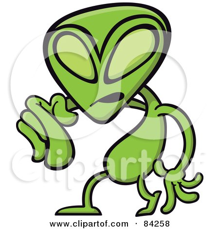 Royalty-Free (RF) Clipart Illustration of an Angry Green Alien Pointing Outwards by Zooco