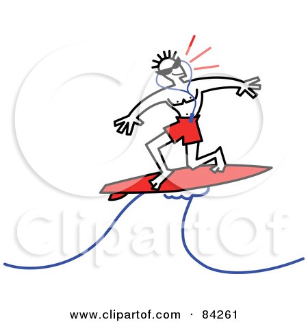 Royalty-Free (RF) Clipart Illustration of a Surfer Dude Listening To Music And Riding A Wave by Zooco
