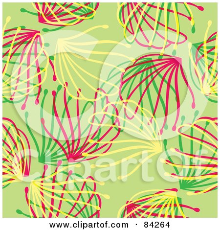 Royalty-Free (RF) Clipart Illustration of a Seamless Repeat Pattern Background Of Pink, Green And Yellow Spring Designs On Green by Cherie Reve