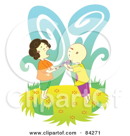 Royalty-Free (RF) Clipart Illustration of a Girl Crying As Her Brother Takes A Bite From Her Sucker by Cherie Reve
