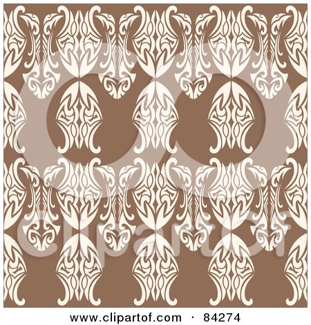 Royalty-Free (RF) Clipart Illustration of a Seamless Repeat Pattern Background Of Beige Gothic Designs On Brown by Cherie Reve