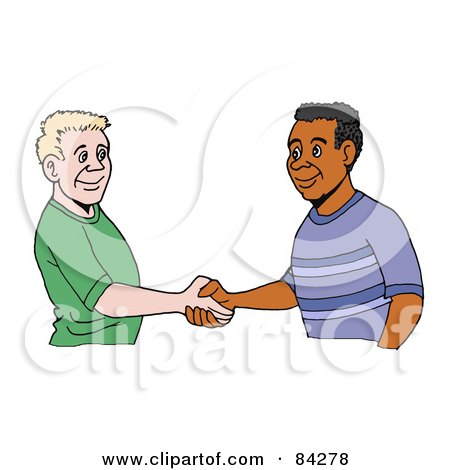 Royalty-Free (RF) Clipart Illustration of a White And Black Men Shaking Hands by LaffToon
