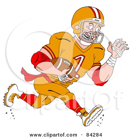 Royalty-Free (RF) Clipart Illustration of an Athlete Running With An American Football by LaffToon