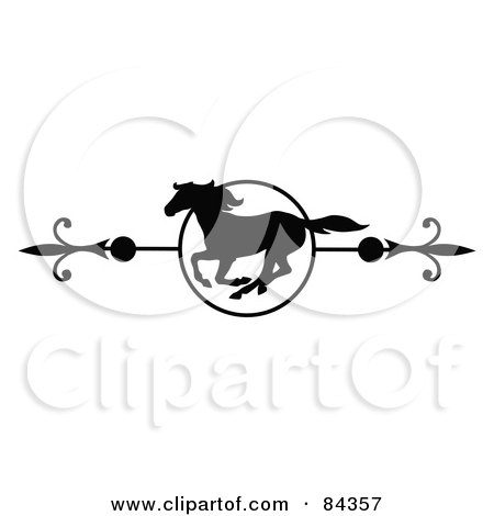 Royalty-Free (RF) Clipart Illustration of a Black And White Galloping Horse Page Divider Or Website Header by C Charley-Franzwa