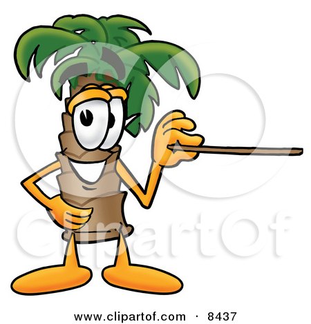 Clipart Picture of a Palm Tree Mascot Cartoon Character Holding a Pointer Stick by Mascot Junction