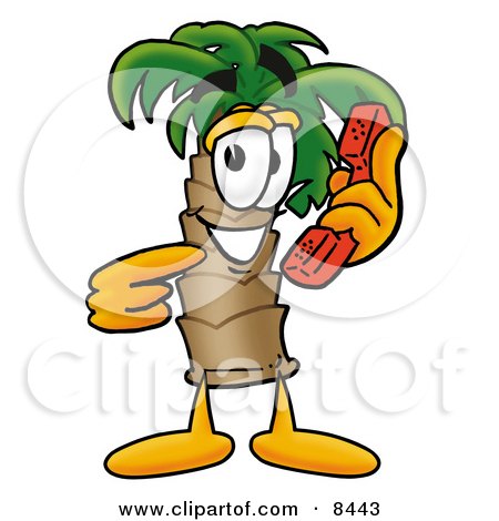Clipart Picture of a Palm Tree Mascot Cartoon Character Holding a Telephone by Mascot Junction