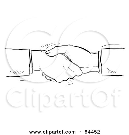 Royalty-Free (RF) Clipart Illustration of a Black And White Sketch Of Shaking Hands by Alex Bannykh