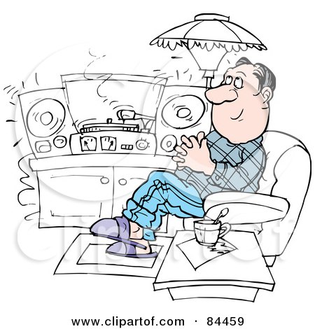 Royalty-Free (RF) Clipart Illustration of a Caucasian Man Relaxing In A Chair And Listening To Music by Alex Bannykh
