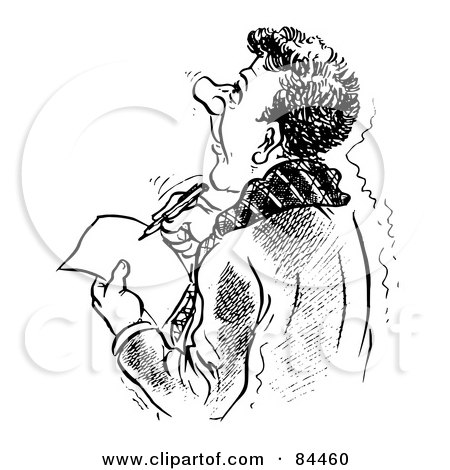 Royalty-Free (RF) Clipart Illustration of a Black And White Sketch Of A Businessman Taking Notes by Alex Bannykh