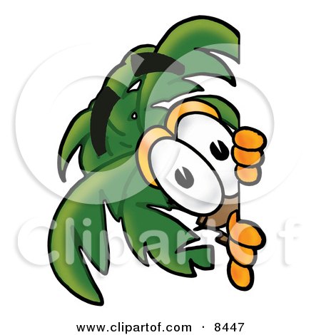 Clipart Picture of a Palm Tree Mascot Cartoon Character Peeking Around a Corner by Mascot Junction