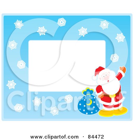 Royalty-Free (RF) Clipart Illustration of a Horizontal Christmas Border Of Snowflakes And Santa Around White Space by Alex Bannykh