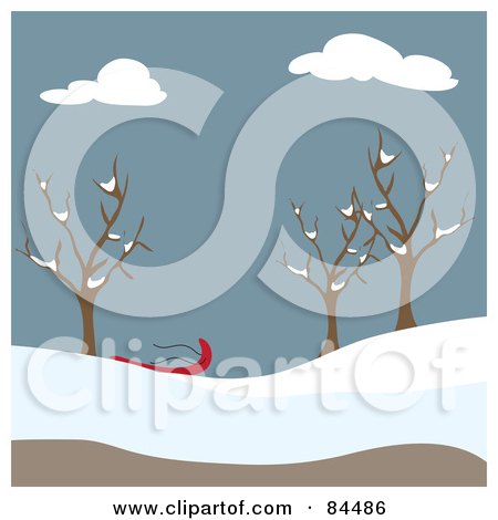 Royalty-Free (RF) Clipart Illustration of a Sled Under Bare Trees In A Winter Park by Pams Clipart