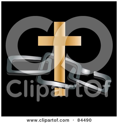 Royalty-Free (RF) Clipart Illustration of a Golden Cross With Chains On White by Pams Clipart