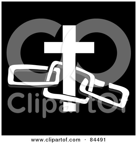 Royalty-Free (RF) Clipart Illustration of a Black And White Cross With Chains On Black by Pams Clipart