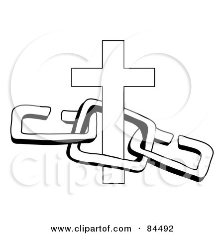 Royalty-Free (RF) Clipart Illustration of a Black And White Cross With Chains On White by Pams Clipart