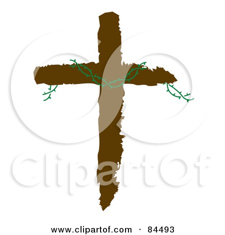 Royalty-Free (RF) Clipart Illustration of a Green Vine On A Brown Cross by Pams Clipart
